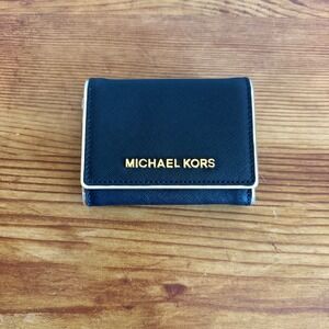 NWOT Michael Kors Womens Navy Saffiano Leather Tri Fold Wallet Gold Hardware
